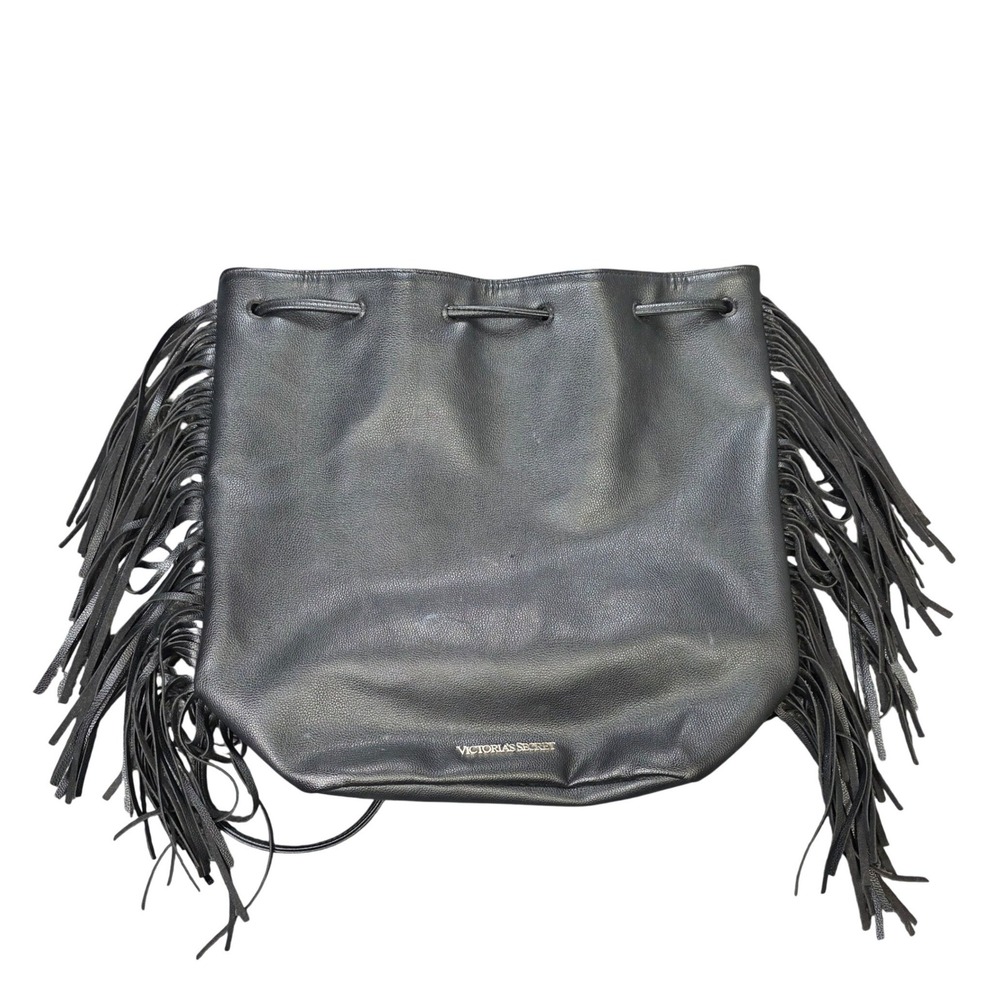 Victoria's Secret Fringe Drawstring Backpack Women's Black Boho Festival